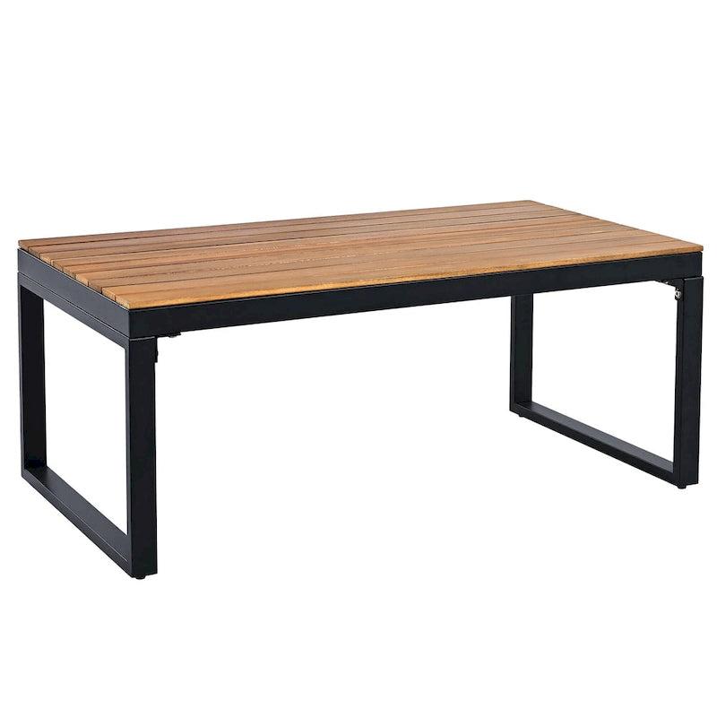 Ensemble de canapé d'angle d'extérieur 4 pièces, mobilier de jardin résistant aux intempéries avec coussins et table basse en bois massif