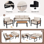 Ensemble de canapé d'angle d'extérieur 4 pièces, mobilier de jardin résistant aux intempéries avec coussins et table basse en bois massif