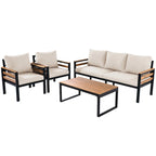 Ensemble de canapé d'angle d'extérieur 4 pièces, mobilier de jardin résistant aux intempéries avec coussins et table basse en bois massif