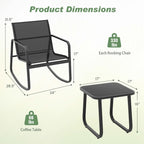 Ensemble de patio Costway 3 pièces comprenant 2 chaises berçantes bistro et un plateau en verre - Voir les détails