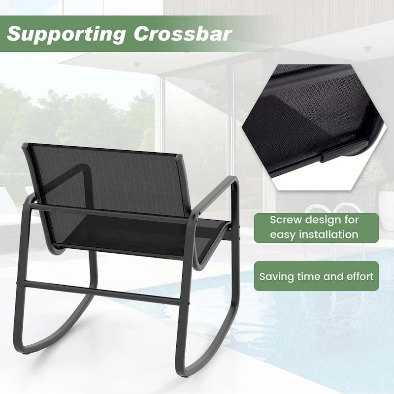 Ensemble de patio Costway 3 pièces comprenant 2 chaises berçantes bistro et un plateau en verre - Voir les détails