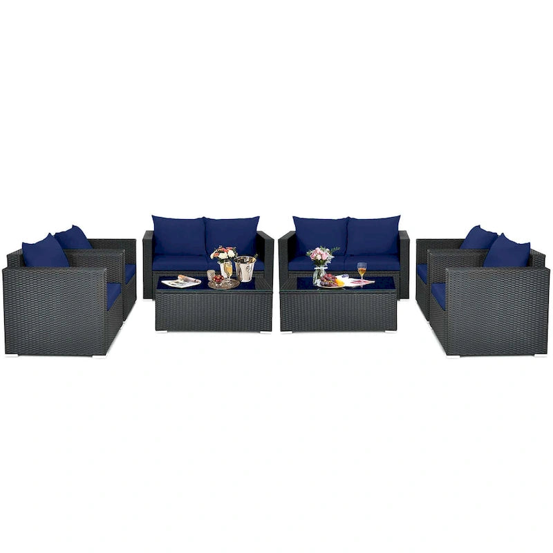 Costway 8 PCS Patio Rattan Furniture Set Cushioned Sofa Chair Coffee - See Details