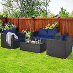 Ensemble de mobilier de jardin en rotin Costway 8 pièces, canapé et fauteuil rembourrés couleur café - Voir les détails