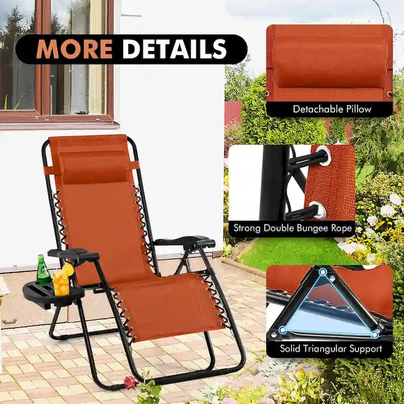 Fauteuil inclinable pliant zéro gravité Costway pour plage et terrasse - 1 pièce