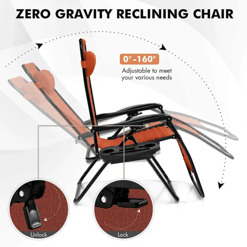 Fauteuil inclinable pliant zéro gravité Costway pour plage et terrasse - 1 pièce