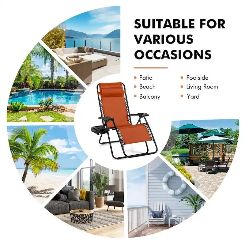 Fauteuil inclinable pliant zéro gravité Costway pour plage et terrasse - 1 pièce