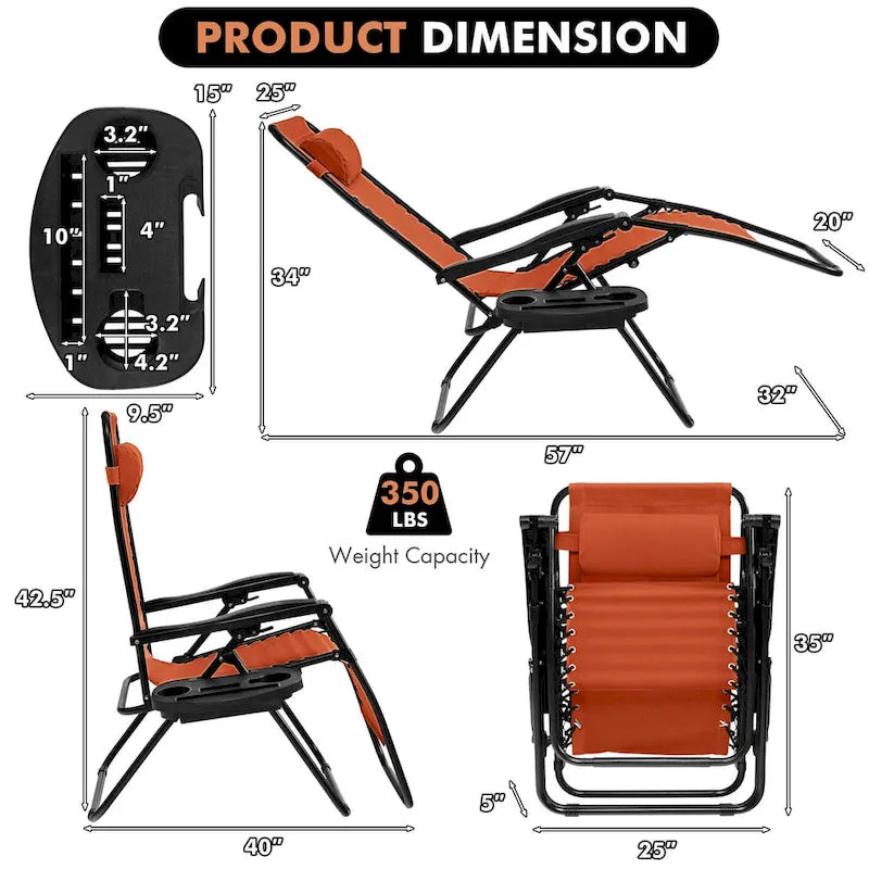 Fauteuil inclinable pliant zéro gravité Costway pour plage et terrasse - 1 pièce