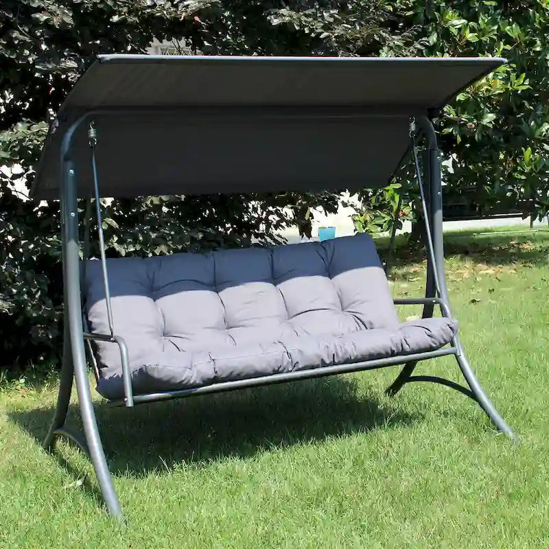 Balancelle de patio de luxe SUNJOY 3 places, structure en acier, coussins de canopée réglables