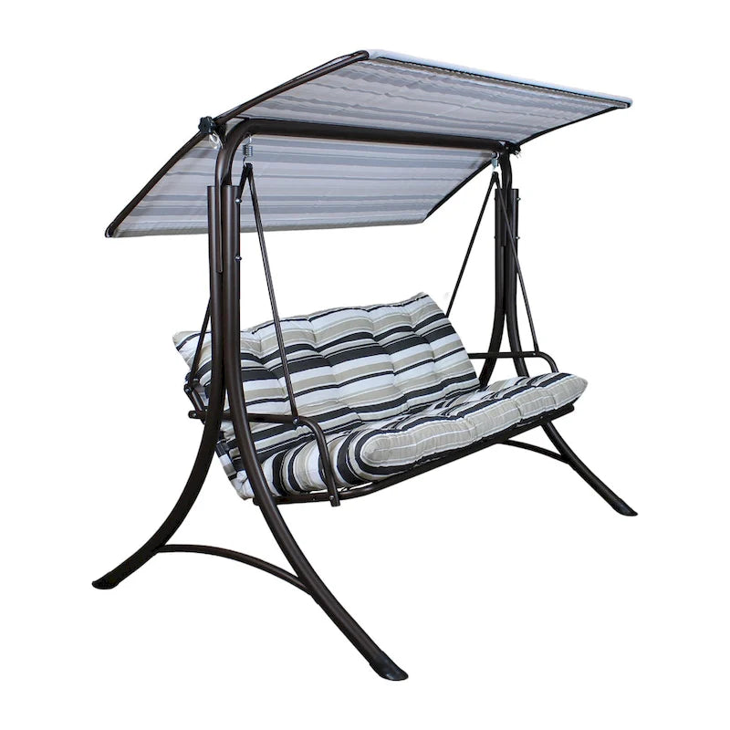 Balancelle de patio de luxe SUNJOY 3 places, structure en acier, coussins de canopée réglables