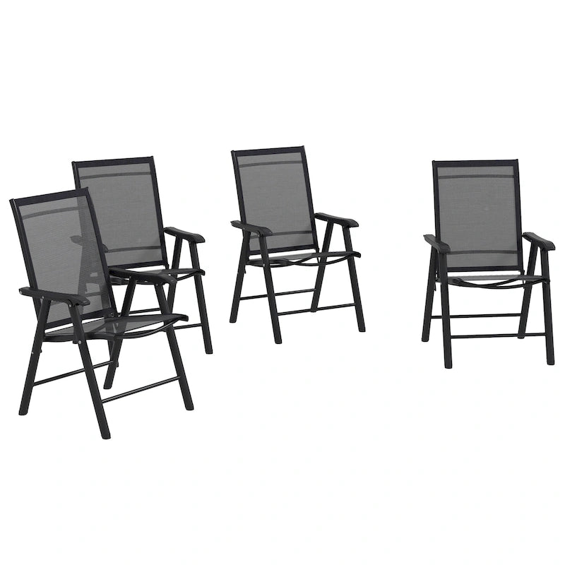 Ensemble de 4 chaises de jardin pliantes d'extérieur - Chaises de patio portables avec accoudoirs et tissu en maille pour le camping, la plage et le jardin