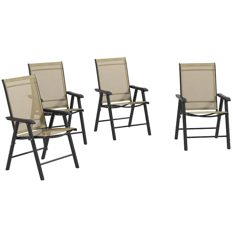 Ensemble de 4 chaises de jardin pliantes d'extérieur - Chaises de patio portables avec accoudoirs et tissu en maille pour le camping, la plage et le jardin