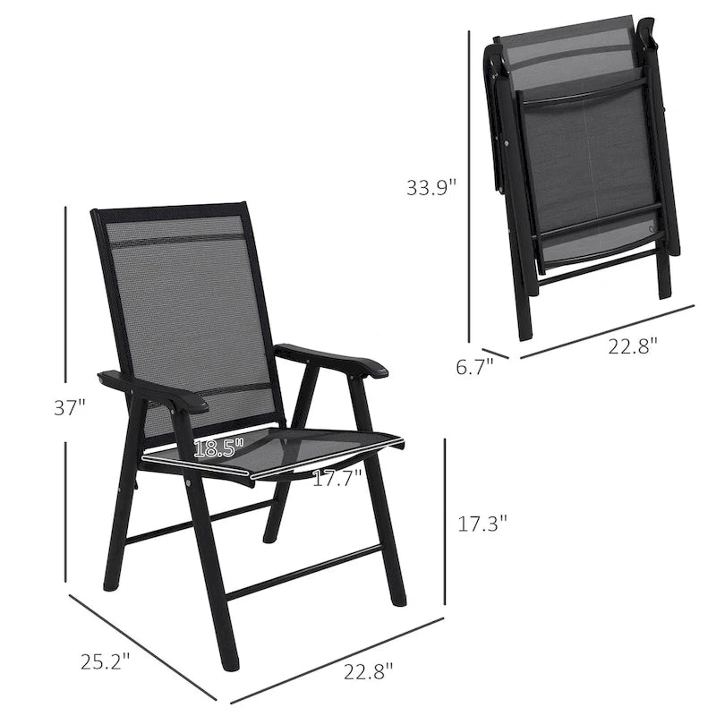 Ensemble de 4 chaises de jardin pliantes d'extérieur - Chaises de patio portables avec accoudoirs et tissu en maille pour le camping, la plage et le jardin