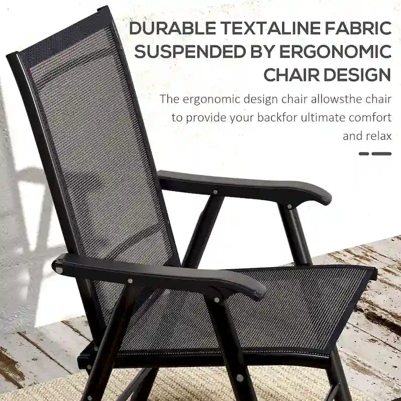 Ensemble de 4 chaises de jardin pliantes d'extérieur - Chaises de patio portables avec accoudoirs et tissu en maille pour le camping, la plage et le jardin