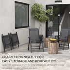 Ensemble de 4 chaises de jardin pliantes d'extérieur - Chaises de patio portables avec accoudoirs et tissu en maille pour le camping, la plage et le jardin