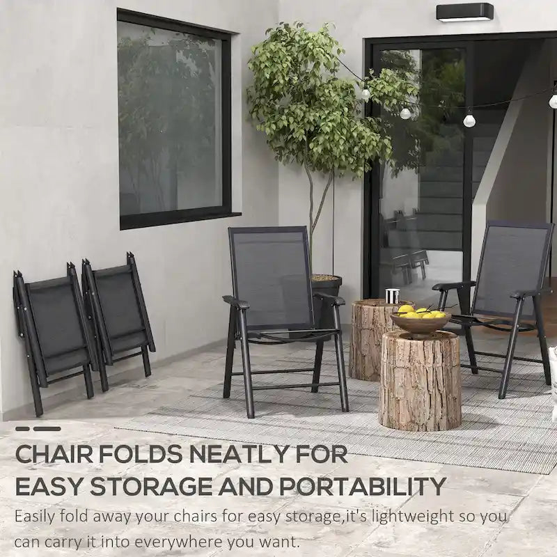 Ensemble de 4 chaises de jardin pliantes d'extérieur - Chaises de patio portables avec accoudoirs et tissu en maille pour le camping, la plage et le jardin