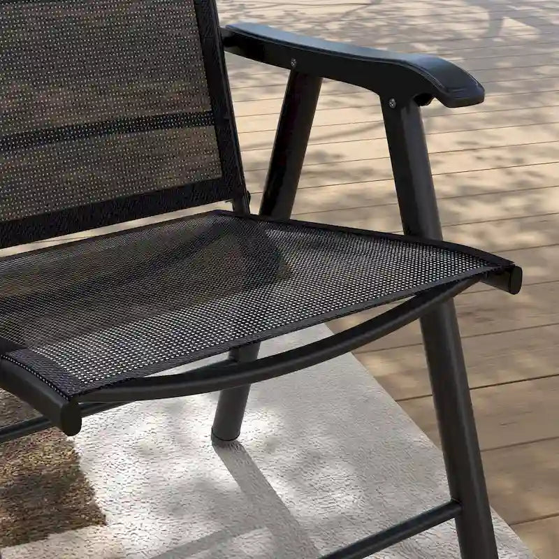 Ensemble de 4 chaises de jardin pliantes d'extérieur - Chaises de patio portables avec accoudoirs et tissu en maille pour le camping, la plage et le jardin