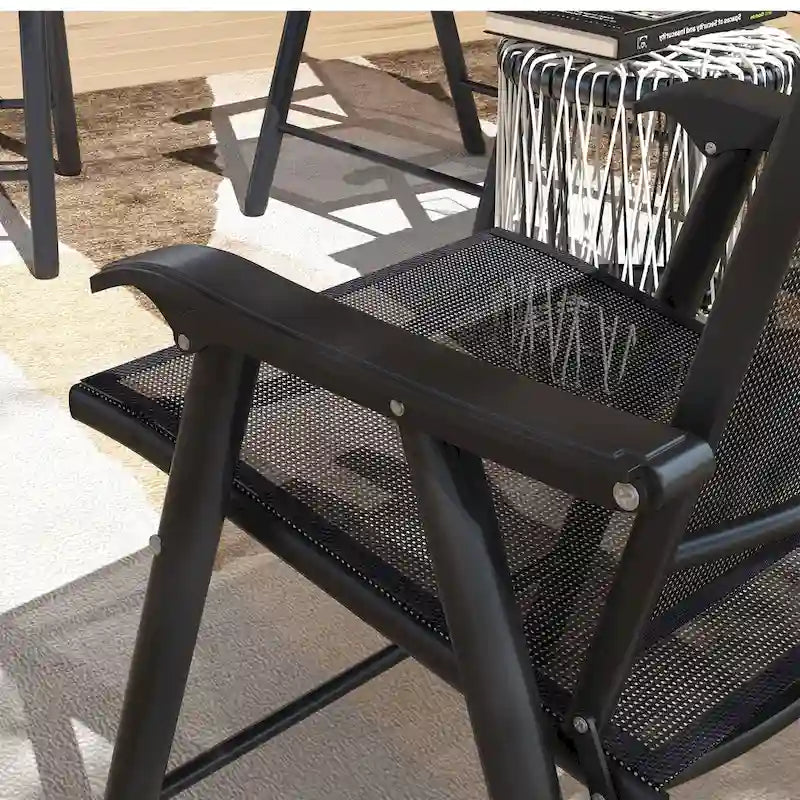 Ensemble de 4 chaises de jardin pliantes d'extérieur - Chaises de patio portables avec accoudoirs et tissu en maille pour le camping, la plage et le jardin