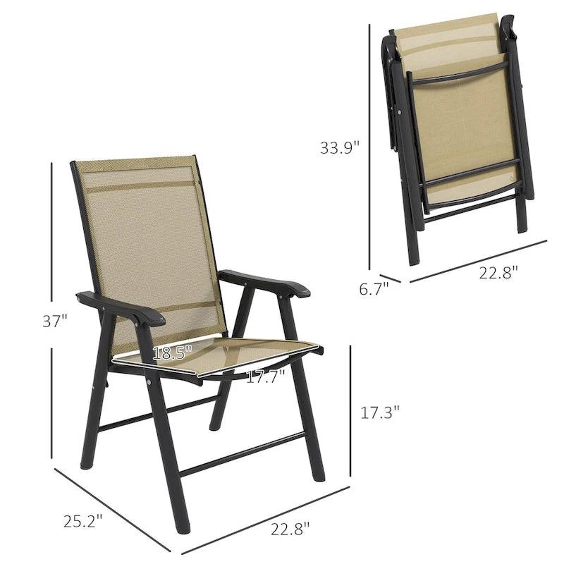 Ensemble de 4 chaises de jardin pliantes d'extérieur - Chaises de patio portables avec accoudoirs et tissu en maille pour le camping, la plage et le jardin