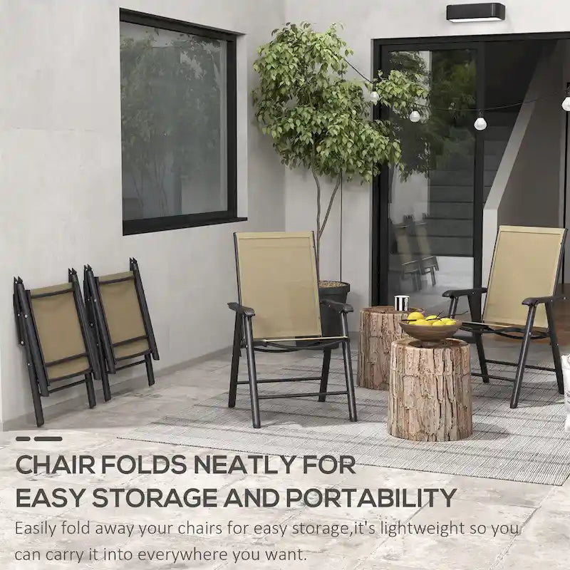 Ensemble de 4 chaises de jardin pliantes d'extérieur - Chaises de patio portables avec accoudoirs et tissu en maille pour le camping, la plage et le jardin