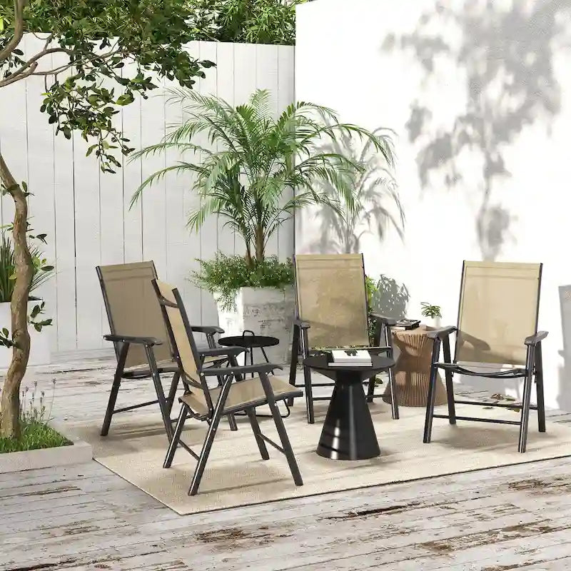 Ensemble de 4 chaises de jardin pliantes d'extérieur - Chaises de patio portables avec accoudoirs et tissu en maille pour le camping, la plage et le jardin