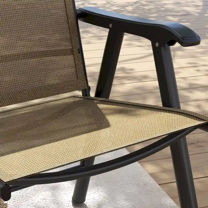 Ensemble de 4 chaises de jardin pliantes d'extérieur - Chaises de patio portables avec accoudoirs et tissu en maille pour le camping, la plage et le jardin