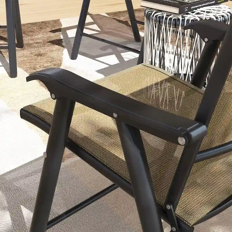 Ensemble de 4 chaises de jardin pliantes d'extérieur - Chaises de patio portables avec accoudoirs et tissu en maille pour le camping, la plage et le jardin