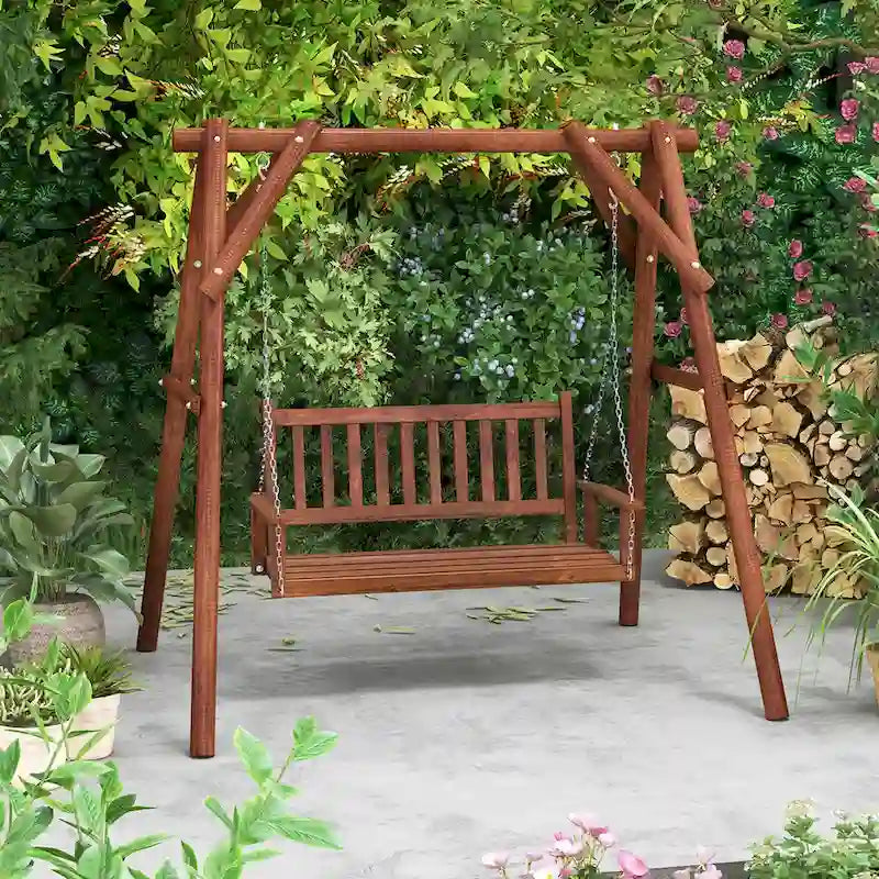 Balançoire de terrasse en bois robuste Costway pour 2 personnes - Voir les détails