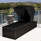 Chaise longue de jardin en rotin Gymax avec auvent réglable noir