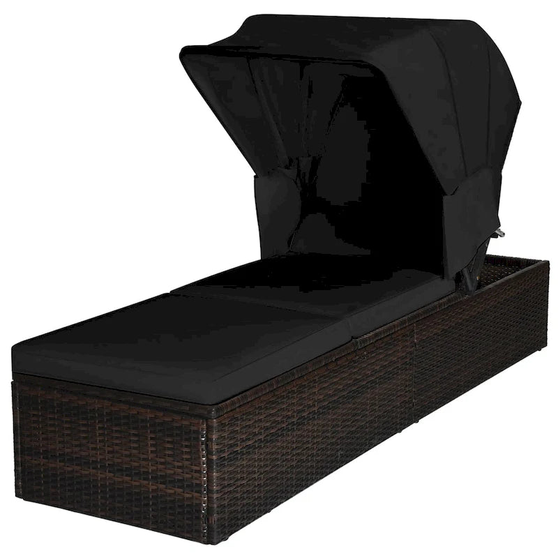 Chaise longue de jardin en rotin Gymax avec auvent réglable noir