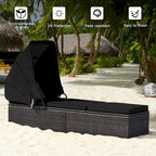 Chaise longue de jardin en rotin Gymax avec auvent réglable noir