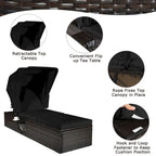 Chaise longue de jardin en rotin Gymax avec auvent réglable noir