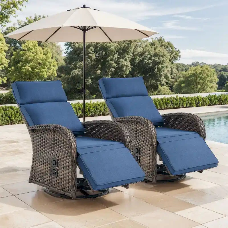 Pocassy 2PCS Versatile Outdoor Recliner Chair Blue Cushion