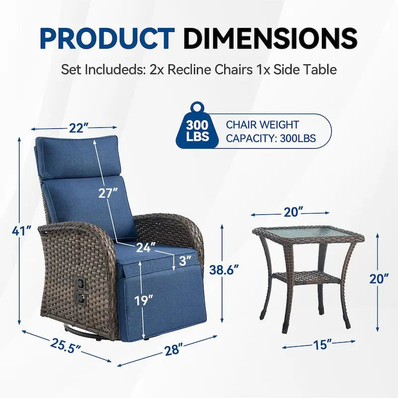 Coussin bleu pour fauteuil inclinable d'extérieur polyvalent Pocassy (lot de 2)