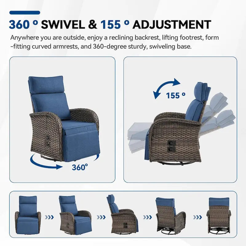 Coussin bleu pour fauteuil inclinable d'extérieur polyvalent Pocassy (lot de 2)