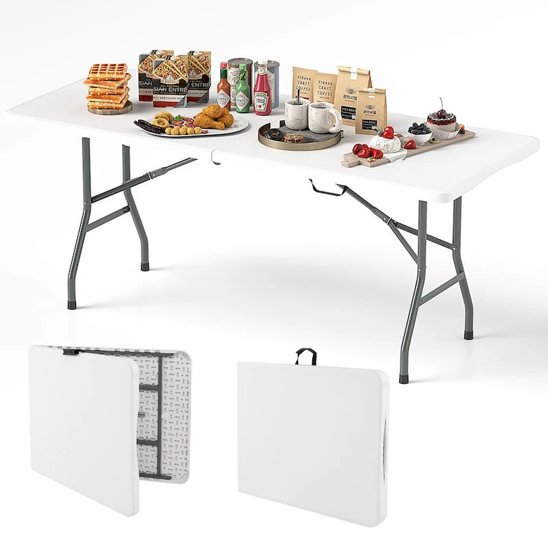 Table pliante portable Gymax de 1,83 m avec plateau en PEHD et mécanisme de verrouillage sécurisé