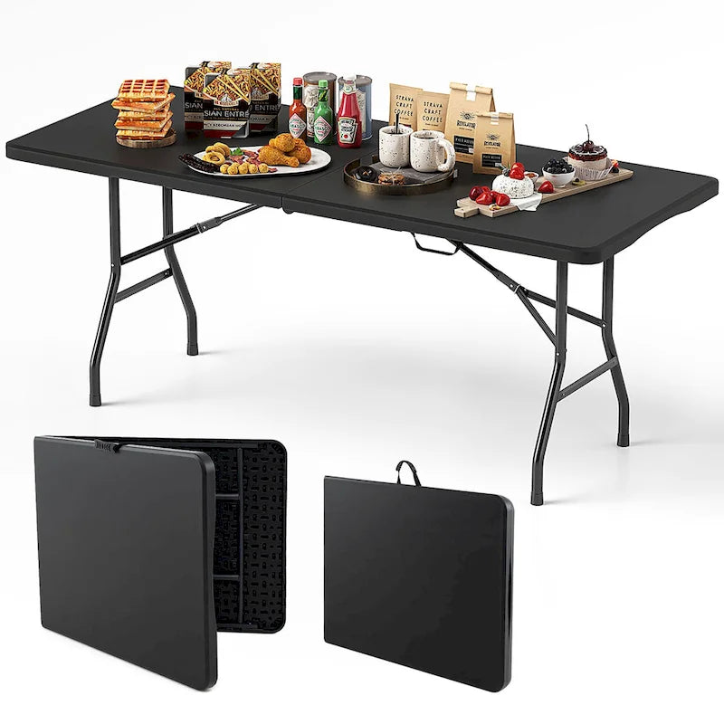 Table pliante portable Gymax de 1,83 m avec plateau en PEHD et mécanisme de verrouillage sécurisé