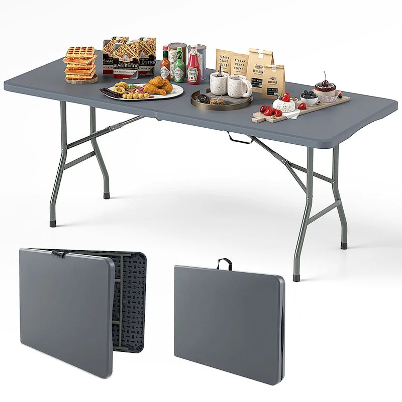 Table pliante portable Gymax de 1,83 m avec plateau en PEHD et mécanisme de verrouillage sécurisé