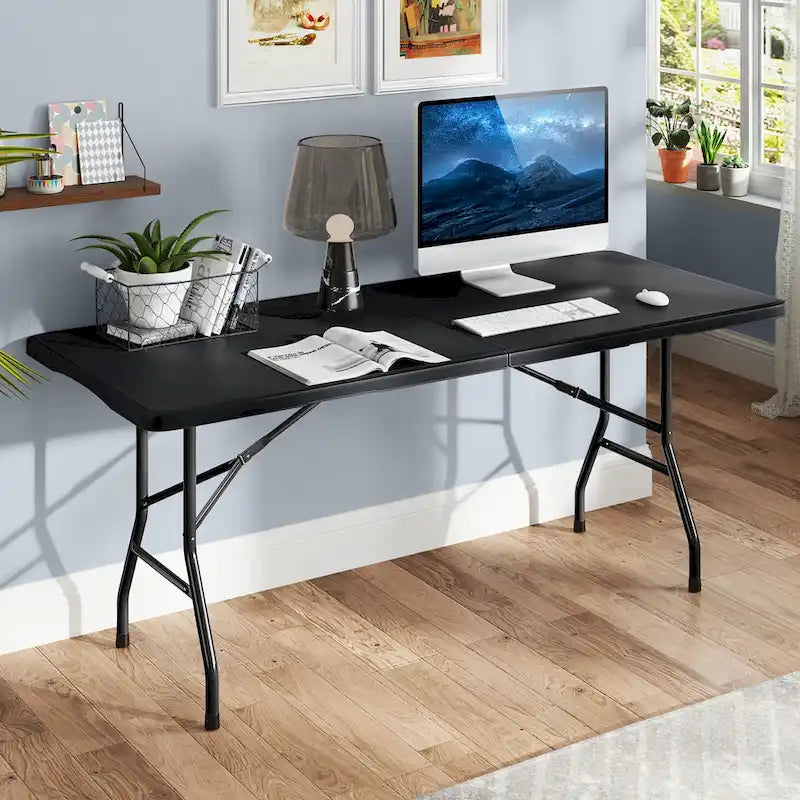 Table pliante portable Gymax de 1,83 m avec plateau en PEHD et mécanisme de verrouillage sécurisé