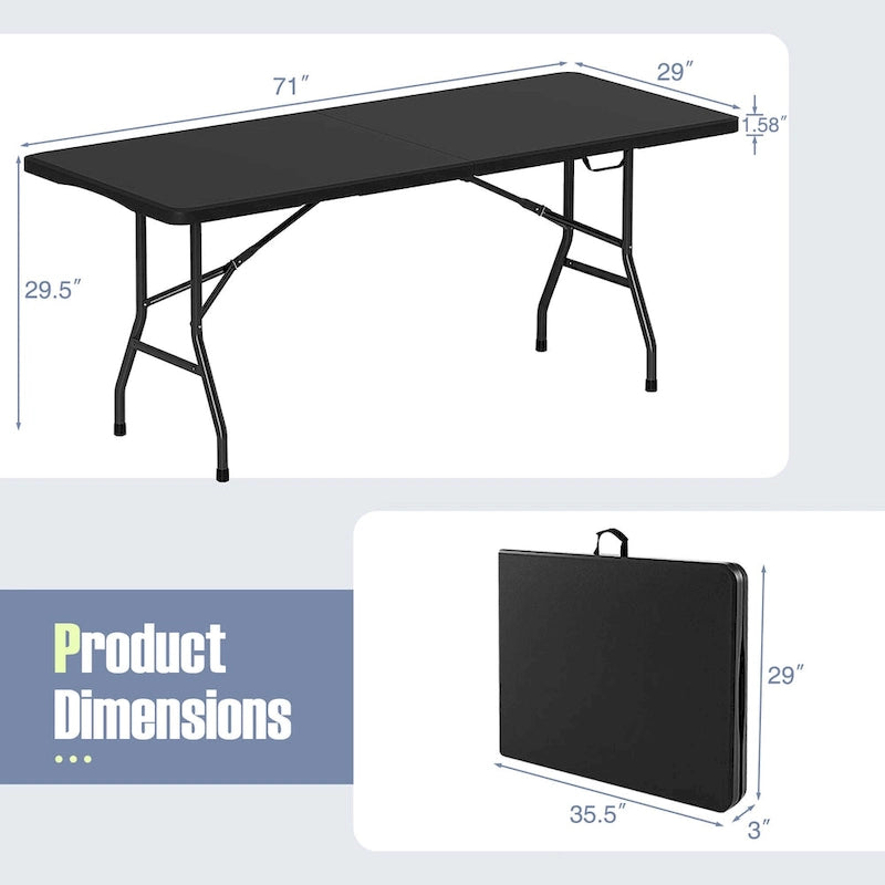 Table pliante portable Gymax de 1,83 m avec plateau en PEHD et mécanisme de verrouillage sécurisé
