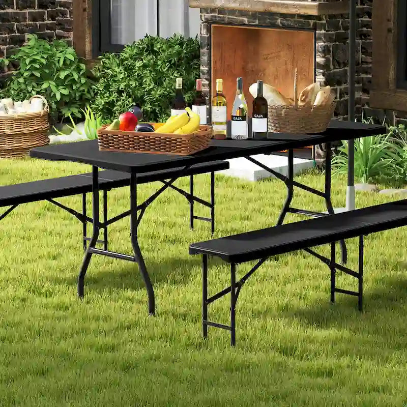 Table pliante portable Gymax de 1,83 m avec plateau en PEHD et mécanisme de verrouillage sécurisé