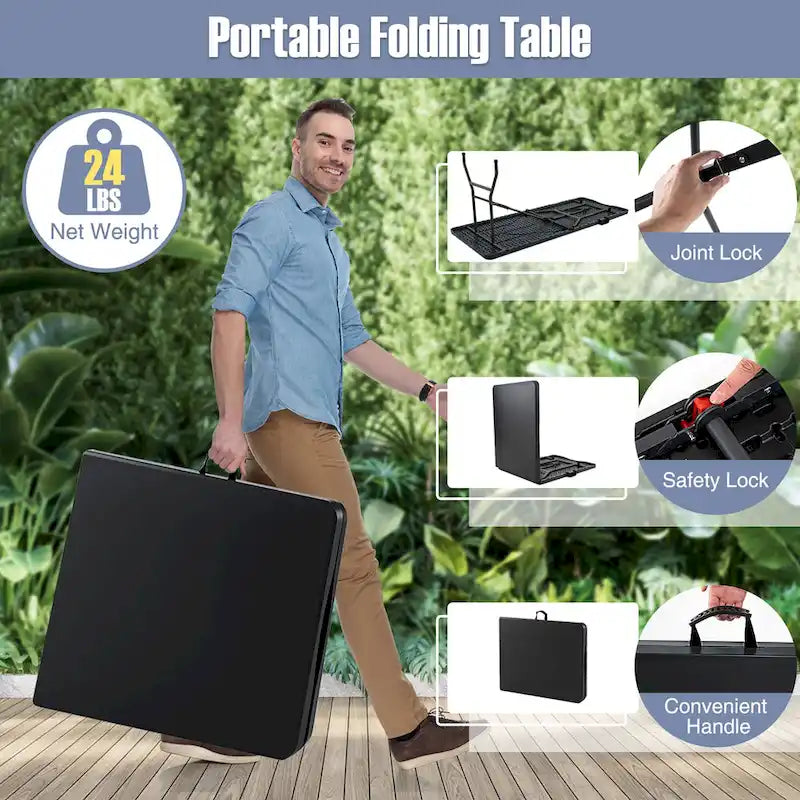 Table pliante portable Gymax de 1,83 m avec plateau en PEHD et mécanisme de verrouillage sécurisé