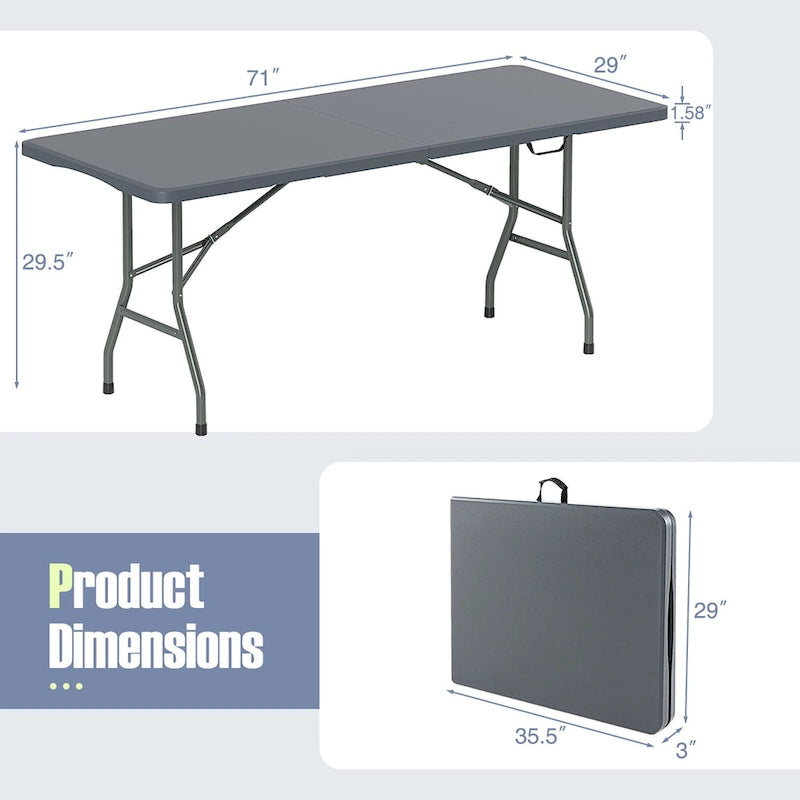 Table pliante portable Gymax de 1,83 m avec plateau en PEHD et mécanisme de verrouillage sécurisé