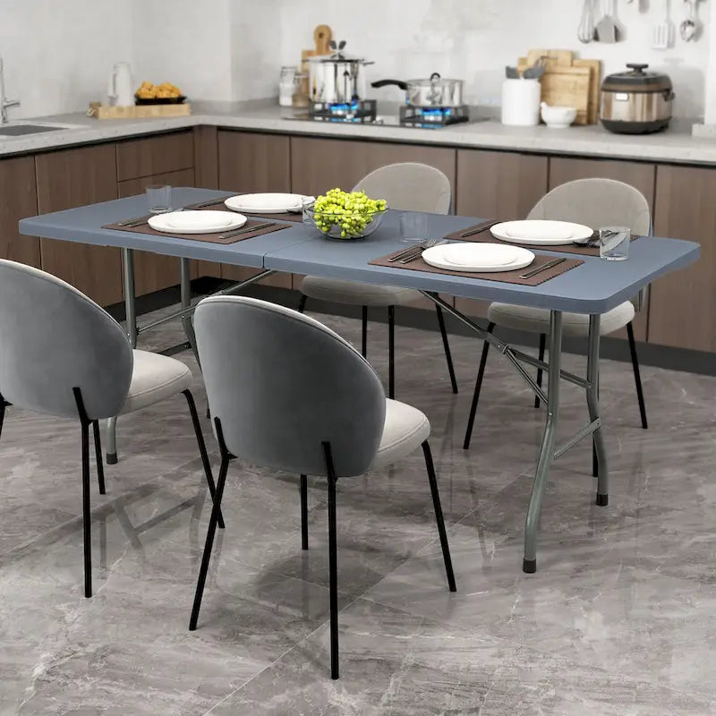 Table pliante portable Gymax de 1,83 m avec plateau en PEHD et mécanisme de verrouillage sécurisé