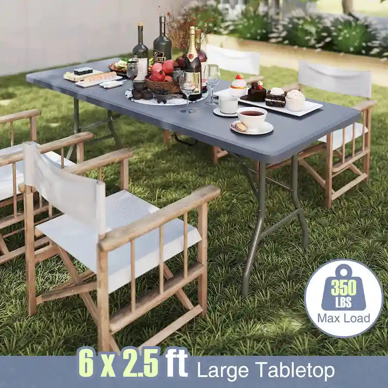 Table pliante portable Gymax de 1,83 m avec plateau en PEHD et mécanisme de verrouillage sécurisé