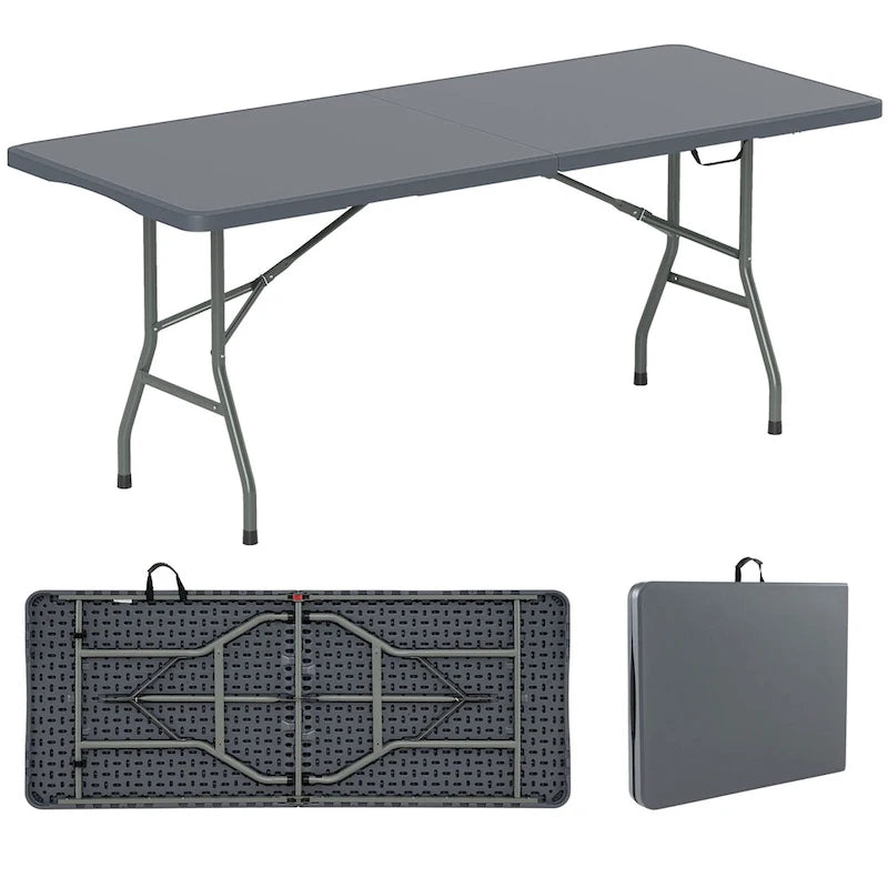 Table pliante portable Gymax de 1,83 m avec plateau en PEHD et mécanisme de verrouillage sécurisé