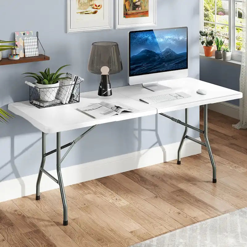Table pliante portable Gymax de 1,83 m avec plateau en PEHD et mécanisme de verrouillage sécurisé