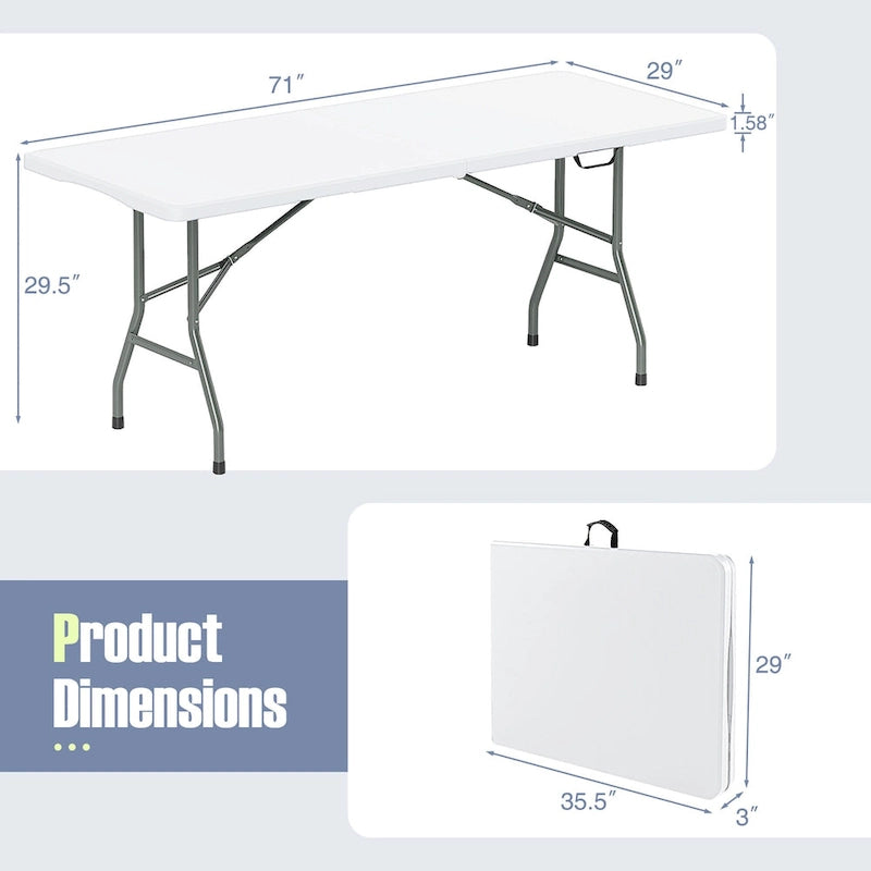 Table pliante portable Gymax de 1,83 m avec plateau en PEHD et mécanisme de verrouillage sécurisé