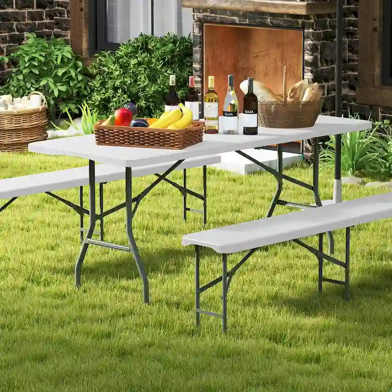 Table pliante portable Gymax de 1,83 m avec plateau en PEHD et mécanisme de verrouillage sécurisé