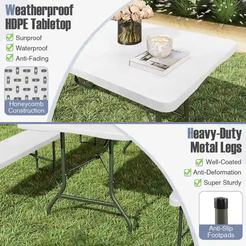 Table pliante portable Gymax de 1,83 m avec plateau en PEHD et mécanisme de verrouillage sécurisé