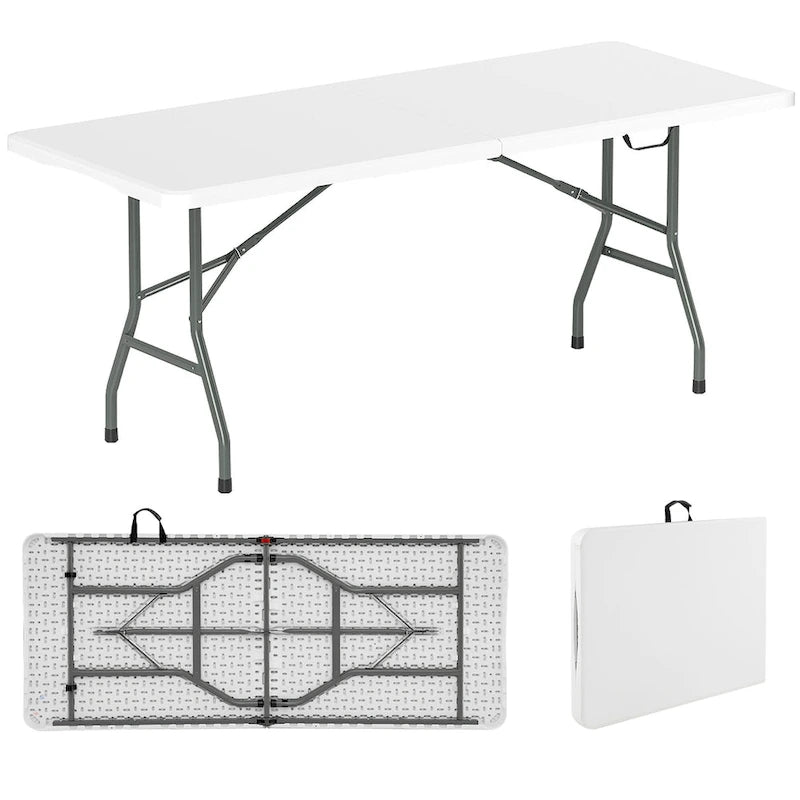 Table pliante portable Gymax de 1,83 m avec plateau en PEHD et mécanisme de verrouillage sécurisé